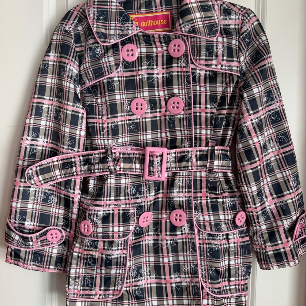 Dollhouse Navy and Pink Plaid Raincoat Trench coat for Kids - Picture 2 of 7
